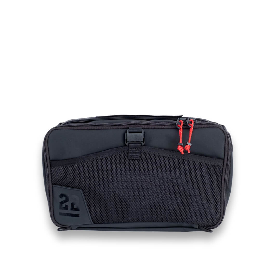 Step 22 Quoll Cube HD Packing Cube, Small, front view with mesh pocket, buckle strap and 22 logo