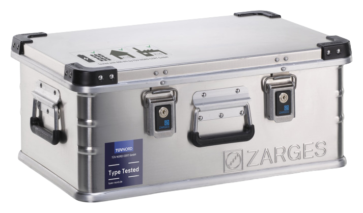 ZARGES C-Series Battery Case-40584, closed, black corners, lockable latches and center carry handle