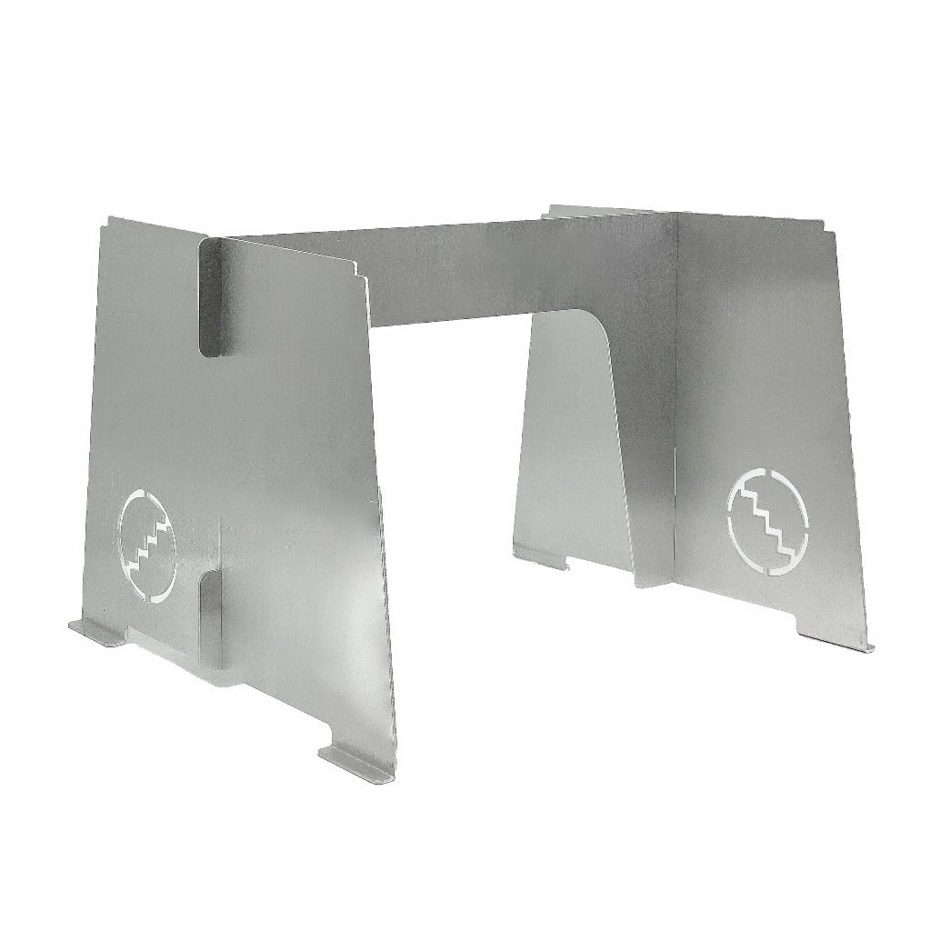 ZARGES Collapsible Case Stand assembled on its own, front three-quarter view of the slotted panels