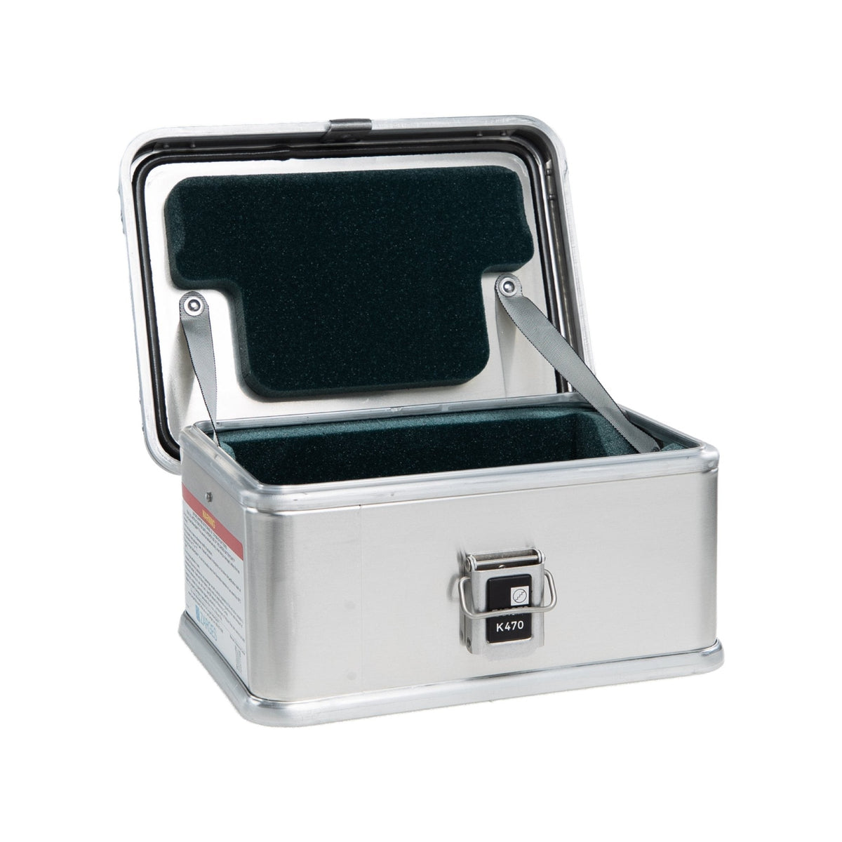 ZARGES F-Series Battery Case-6160835 open with dark green foam lining and lid pad