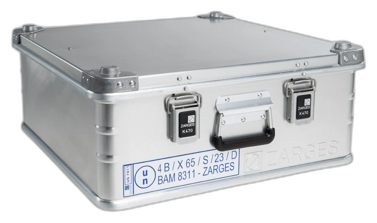 ZARGES F-Series Battery Case-6160849, closed, front view with printed marking label