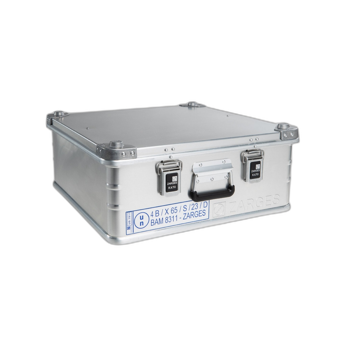 ZARGES GetFOIL F-Series 1 Battery Case, closed, front view with printed marking label