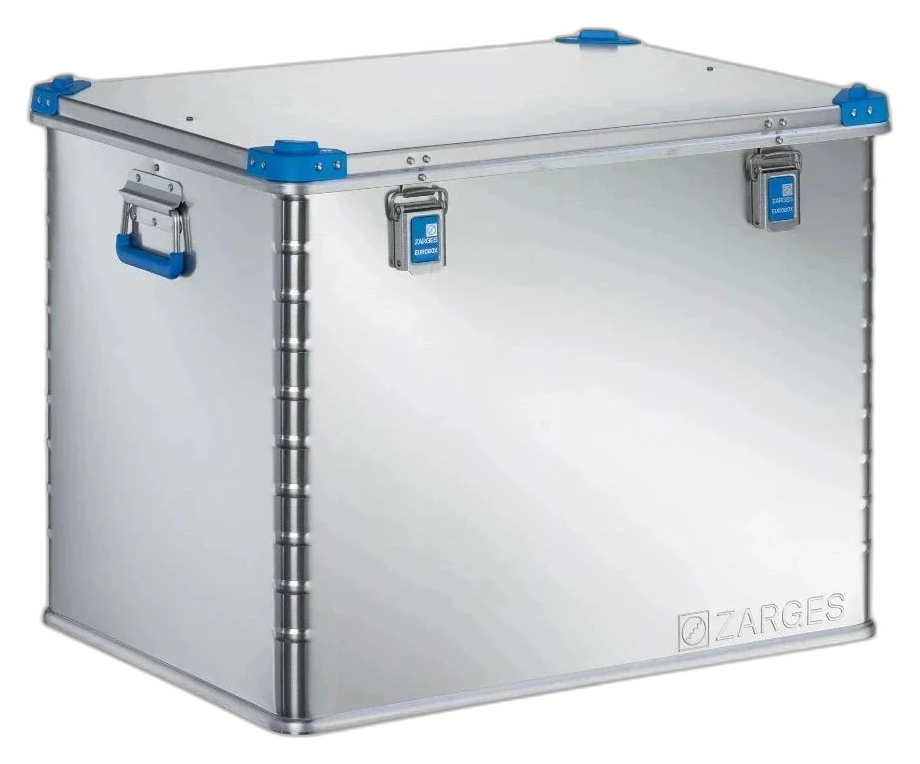 ZARGES K440-40706 aluminum case, closed, with blue corners, latches and side handles
