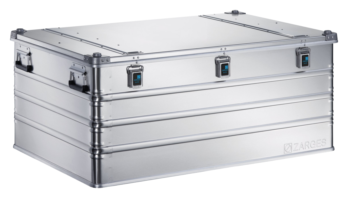 ZARGES K470-40580 large aluminum case, closed, with three front latches and side handles