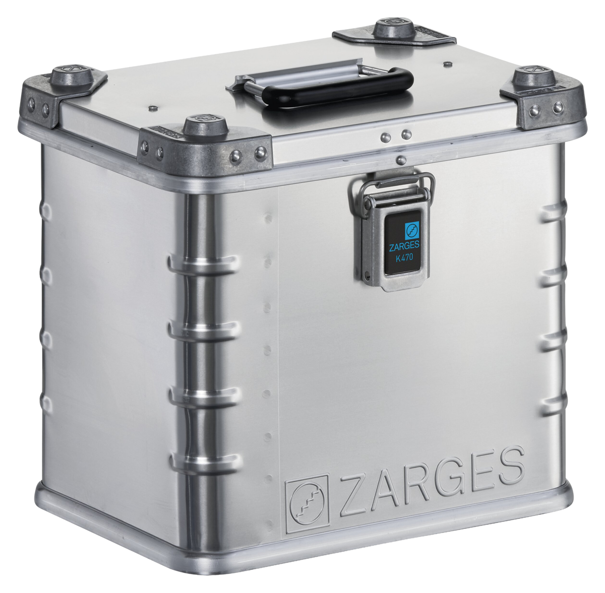 ZARGES K470-40677 compact aluminum case, closed, with top carry handle and a single front latch