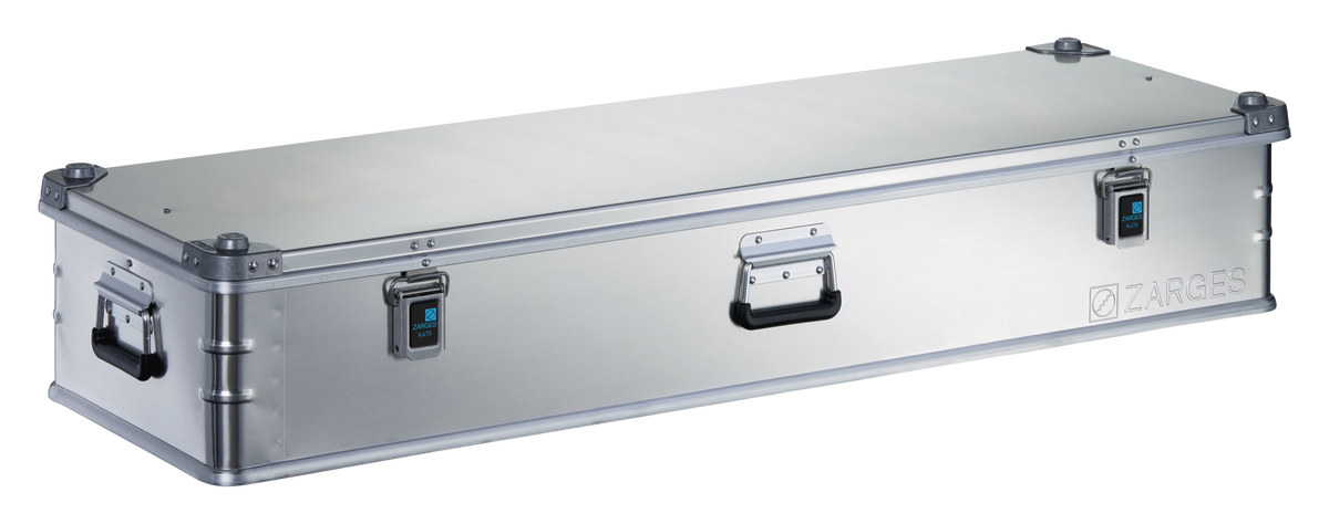 ZARGES K470-40848 long aluminum case, closed, with two latches, center handle and end handles