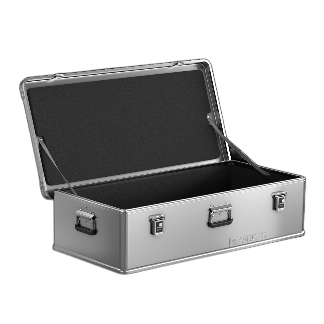 ZARGES K470 Liner - 31011136 in an open long, low K470 case, black lining in the lid and interior