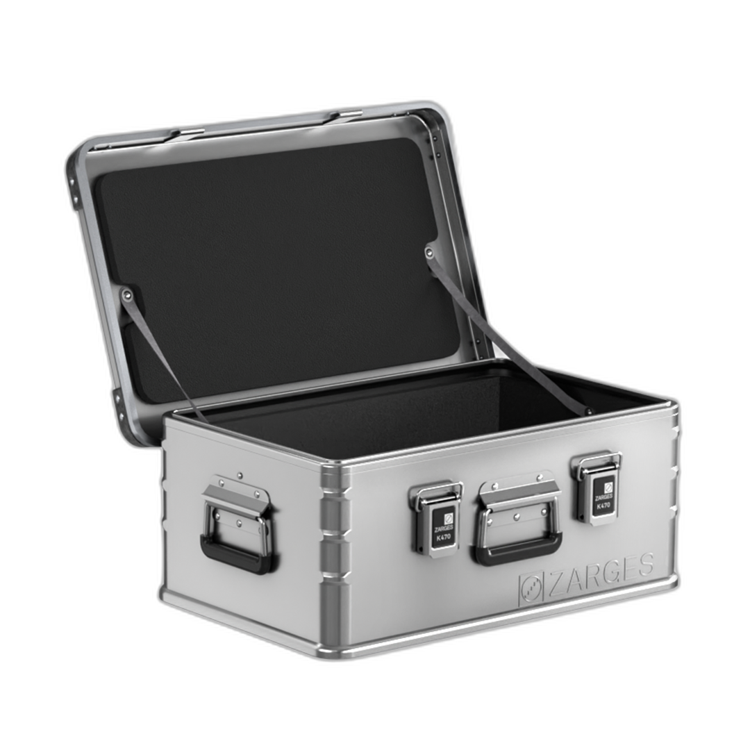 ZARGES K470 Liner - 40568 fitted in an open case, black lining on the lid and interior walls