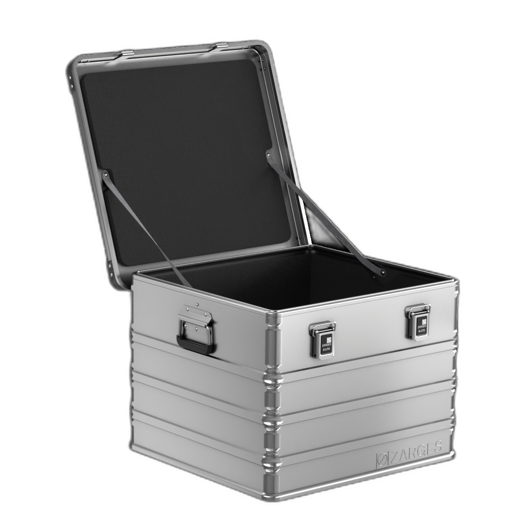 ZARGES K470 Liner - 40839 shown in an open square K470 case, black lining in the lid and base