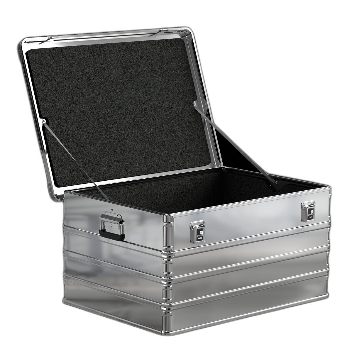 ZARGES K470 Liner - 40847 lining the lid and interior of an open wide aluminum case
