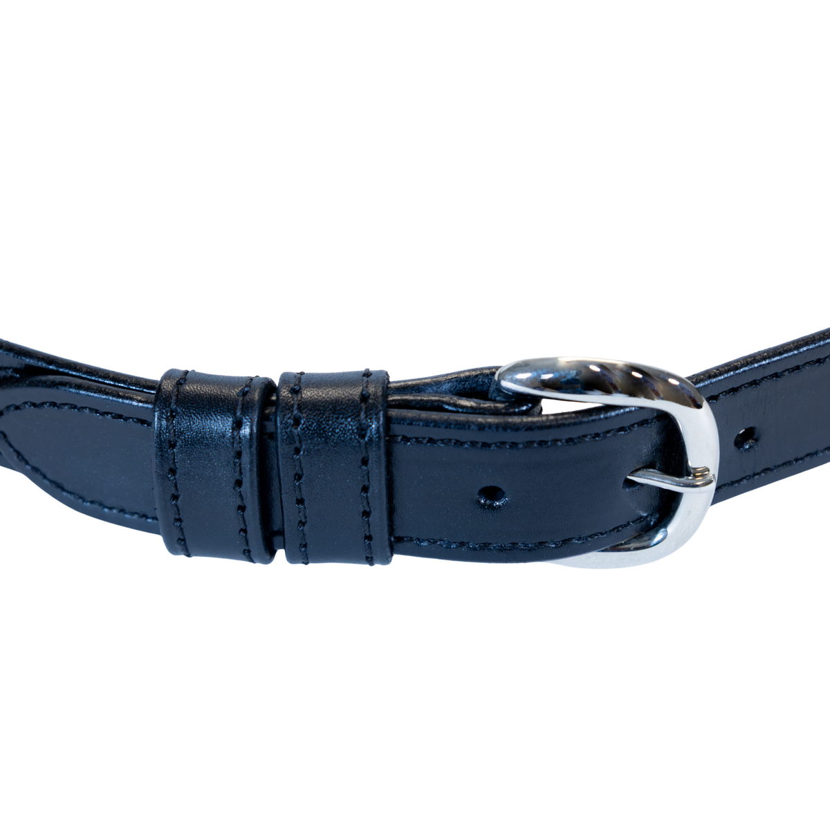 ZARGES Leather Shoulder Strap close-up of the silver buckle and stitched leather keepers