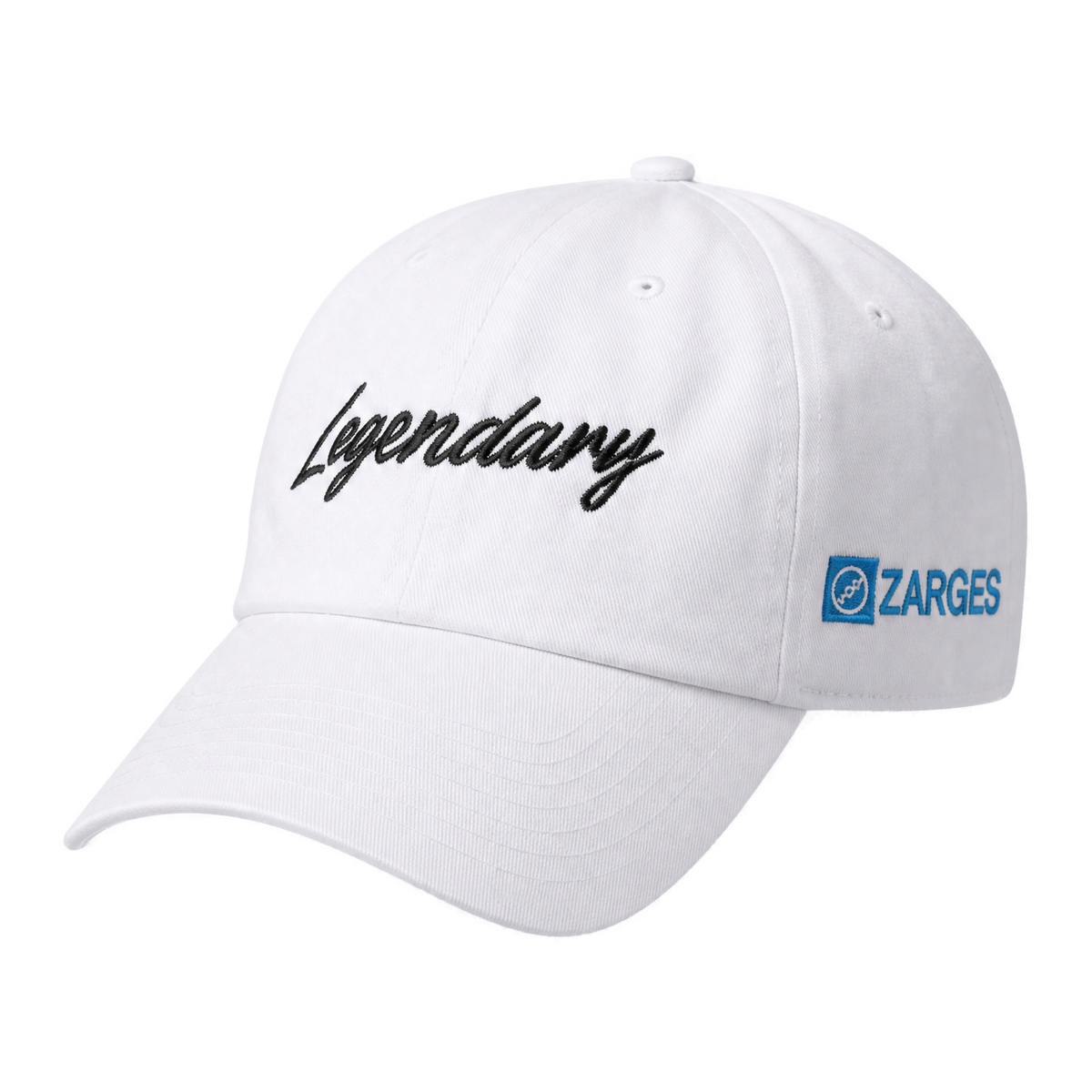 ZARGES Legendary 47' Hat in white with black script Legendary and blue ZARGES side logo