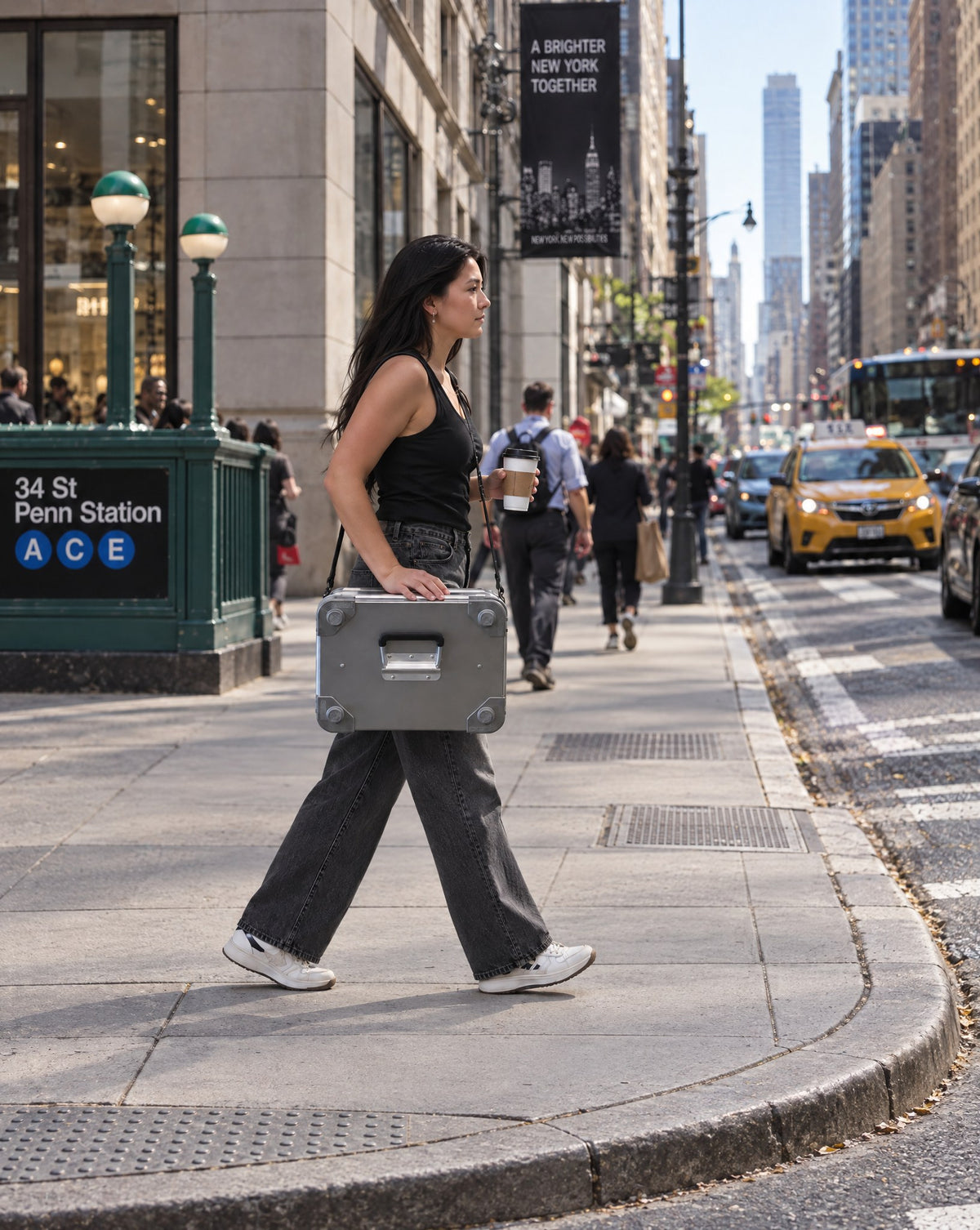 ZARGES NOMAD card collector case in use: walking down the street