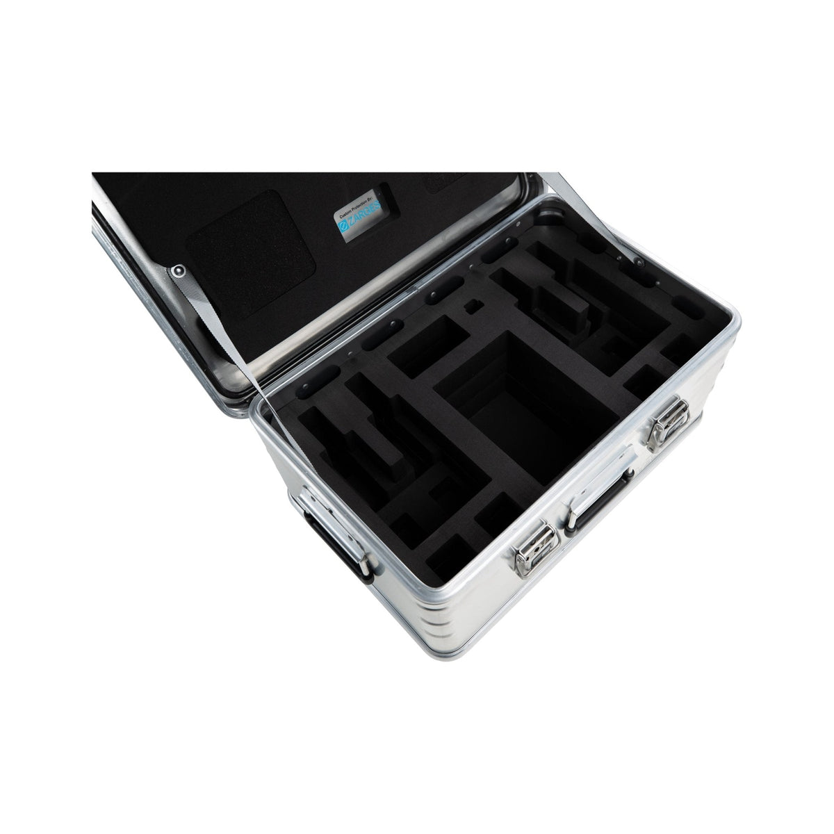 ZARGES PistolPak Case open, seen from above, cut-foam insert with pistol and magazine slots