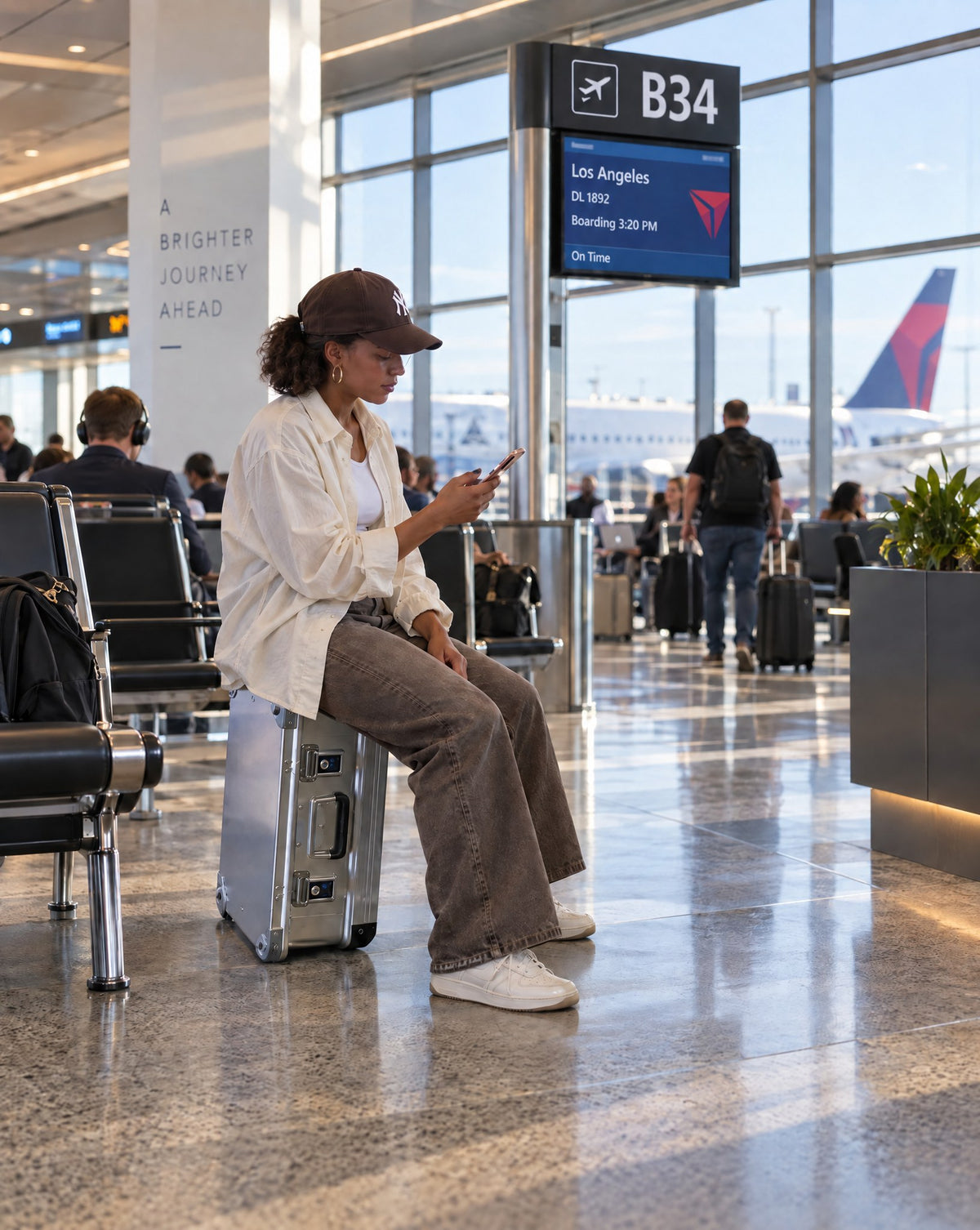 ZARGES VOYAGER card collector case in use: woman at the airport
