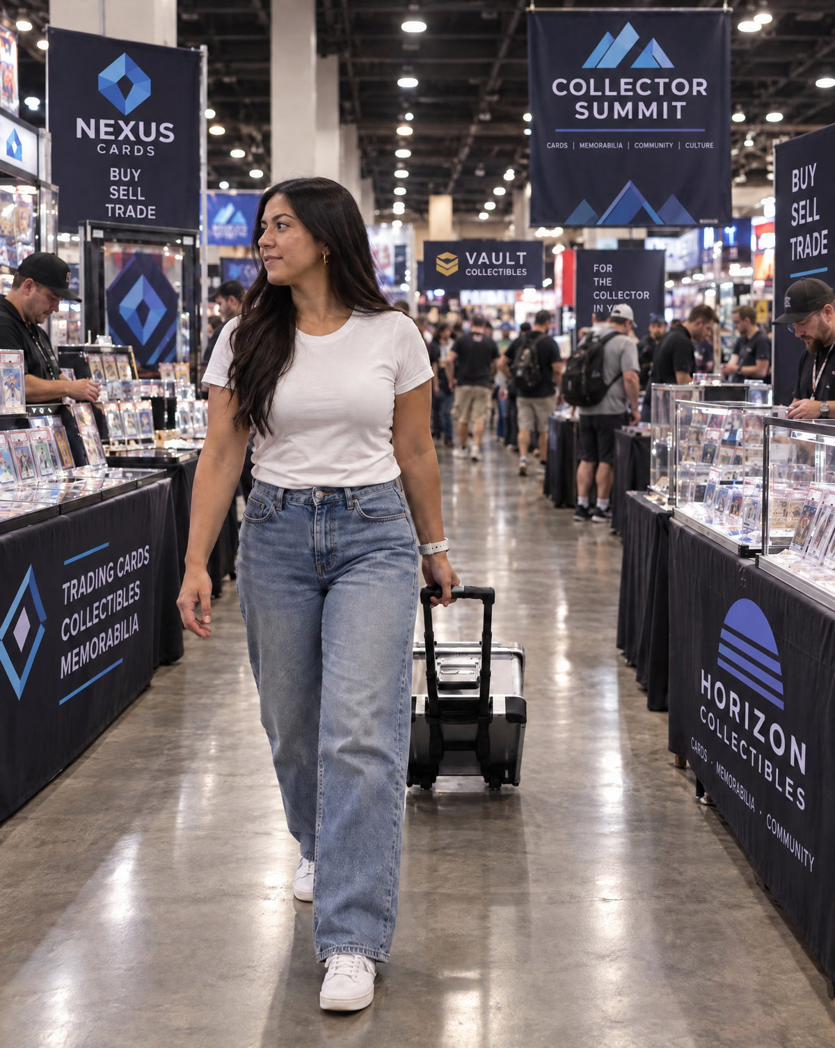 ZARGES VOYAGER card collector case in use: woman at a card show