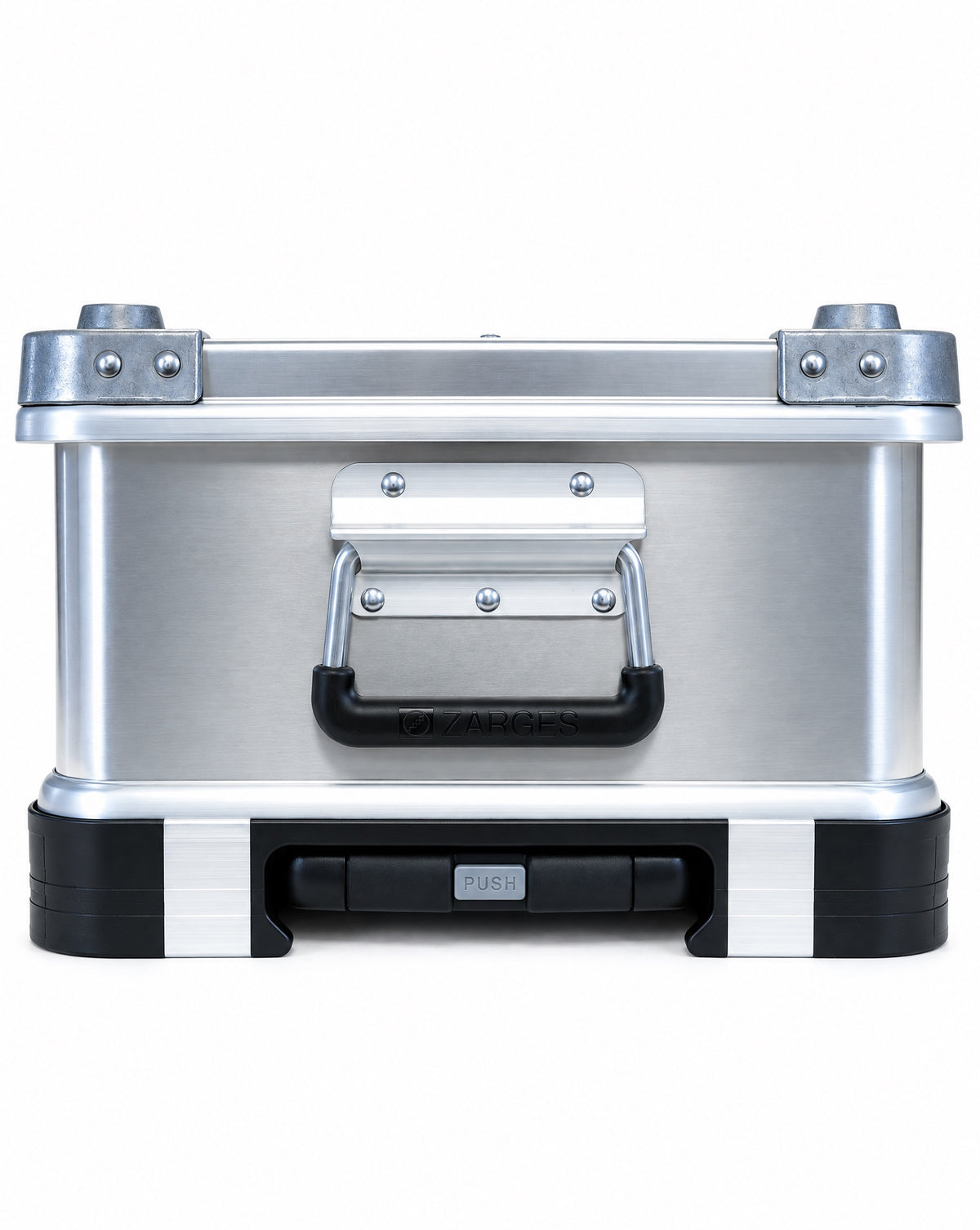 ZARGES VOYAGER Open Edition end view with side carry handle and push-button retractable handle