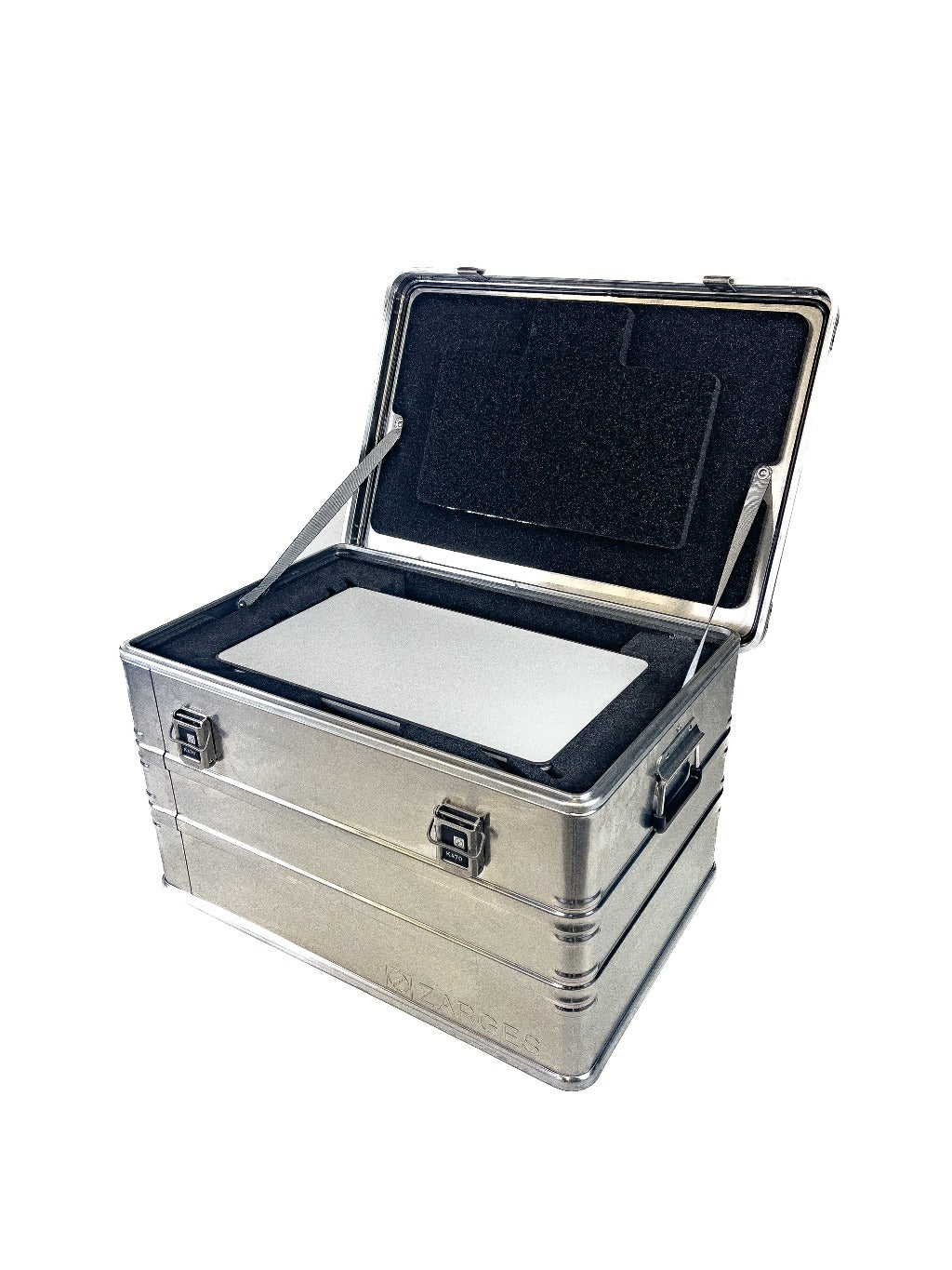 ZARGES Starlink Shuttle Case open with the Starlink dish stored flat in its fitted foam tray