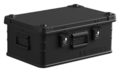 ZARGES K470 Matte Black 31013204 case, closed, front three-quarter view with latches and handles