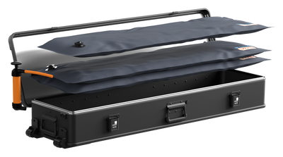 ZARGES Matte Black Single Long Rifle KOR Kit, two inflatable panels and pump above an open black case