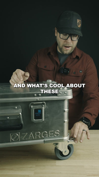 ZARGES casters demo: swivel casters snapping on and off a ZARGES case