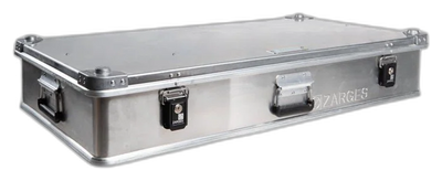 ZARGES AR Case, closed, low-profile aluminum case with three latches and a center handle