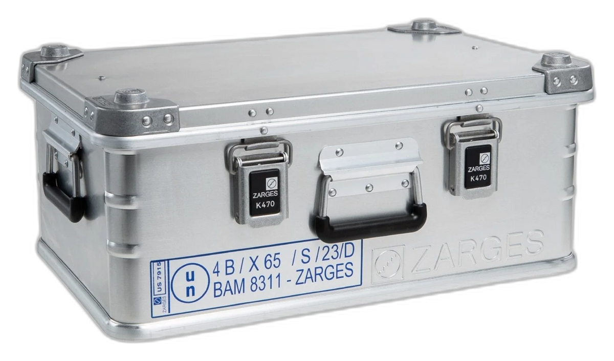 ZARGES Brentronics 2590-10 Battery Storage Case, closed, front view with printed marking label