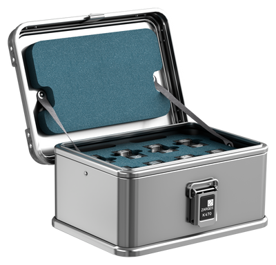 ZARGES Brentronics 70716-8 Battery Storage Case open, teal foam insert with battery cutouts