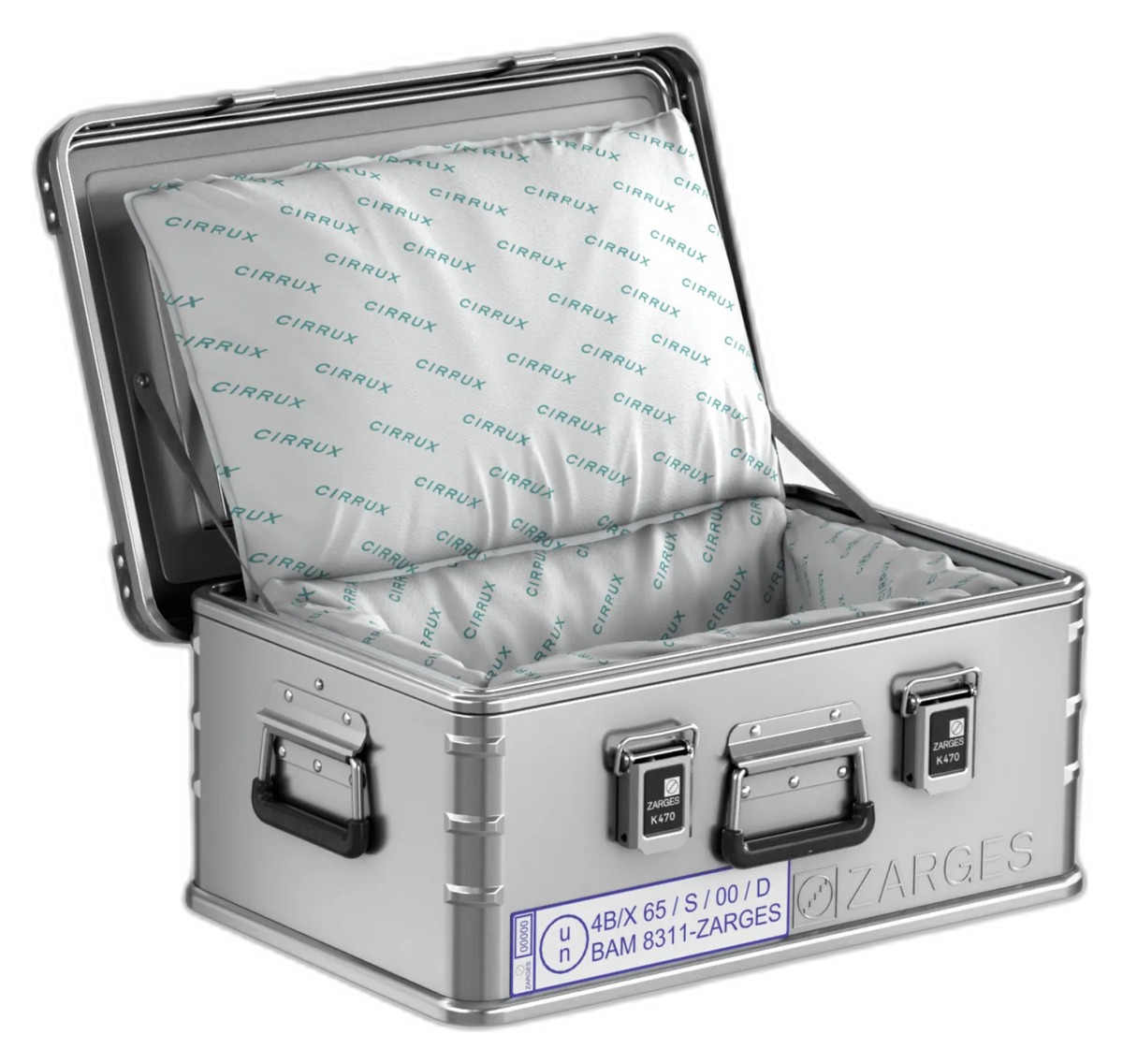 ZARGES C-Series Battery Case-40583 open with padded pillow lining and empty center