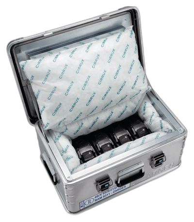 ZARGES C-Series Battery Case-40583 open with four batteries packed between padded pillows