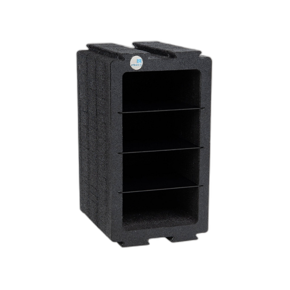 ZARGES Chameleon Module - Double Wide with Dividers standing on end, three thin dividers across the opening