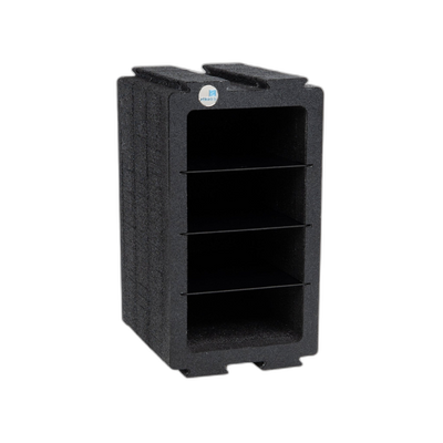 ZARGES Chameleon Module - Double Wide with Dividers standing on end, three thin dividers across the opening