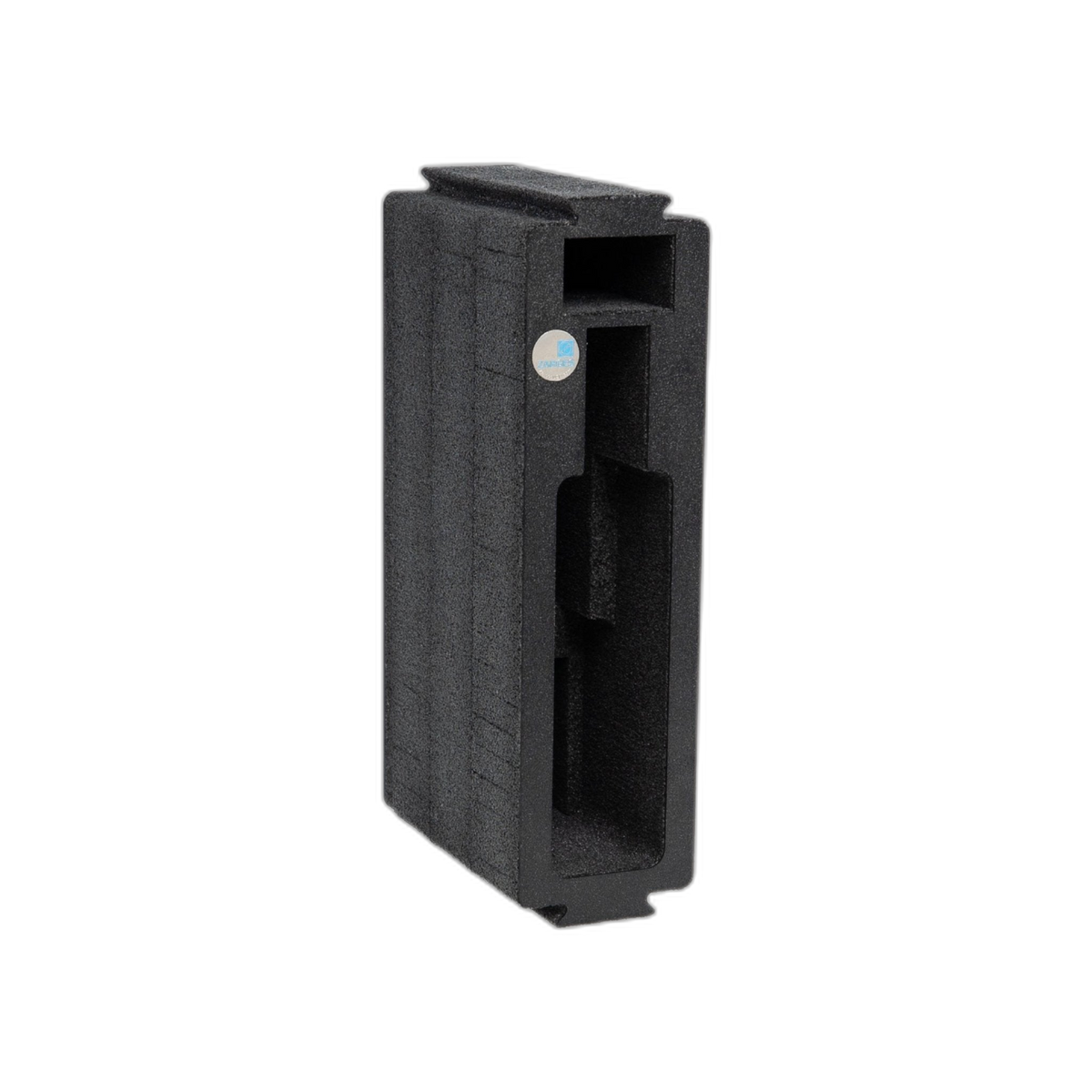ZARGES Chameleon Module - Single Pistol, black foam block with a pistol-shaped cutout, angled view