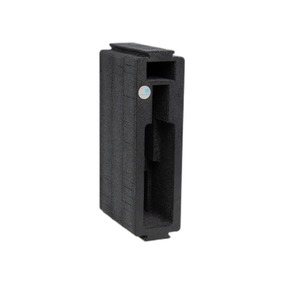 ZARGES Chameleon Module - Single Pistol, black foam block with a pistol-shaped cutout, angled view