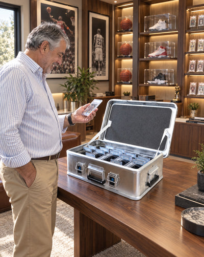 ZARGES CURATOR card collector case in use: on a table in a collection room