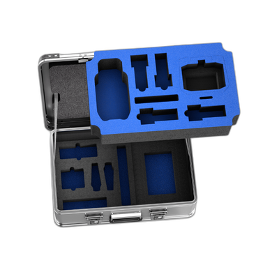 ZARGES Drone Case-DJI Mavic 3/Pro open from above, blue foam insert with cutouts for drone and accessories
