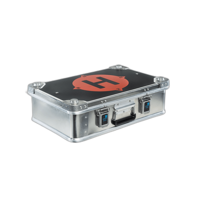 ZARGES Drone Case-DJI Mavic 3/Pro, closed, black lid with red helipad H graphic and carry handle
