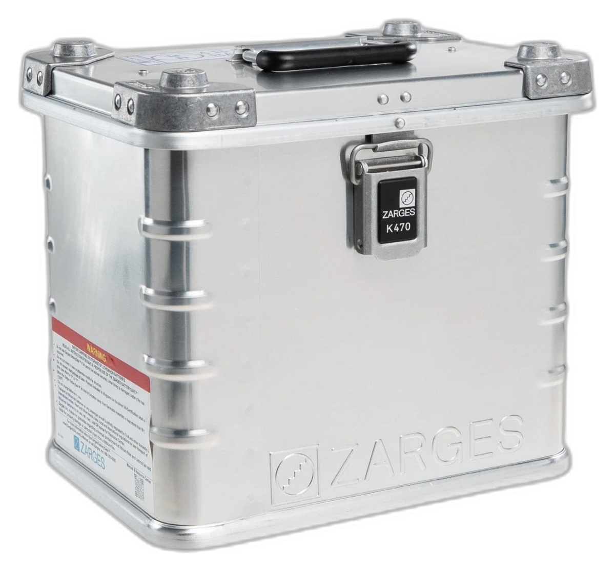 ZARGES F-Series Battery Case-6160677, closed, front view with K470 latch and top carry handle