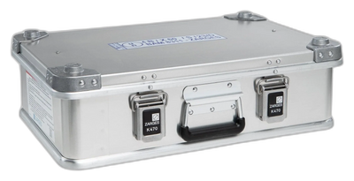 ZARGES F-Series Battery Case-6160810, closed, front view with center handle and two latches