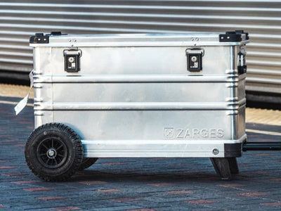 ZARGES aluminum case rolling on the K424 XC off road wheel set (41819) along a train platform