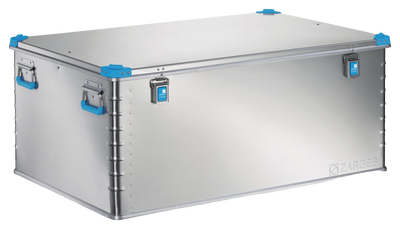 ZARGES K440-40709 large aluminum case, closed, with blue corners, handles and latches