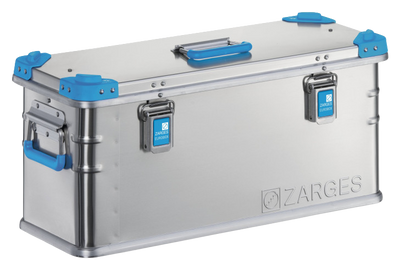 ZARGES K440-40711 aluminum case, closed, with blue corners, handles and latch plates