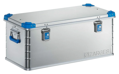 ZARGES K440-40704 aluminum case, closed, with blue corners, latches and handles