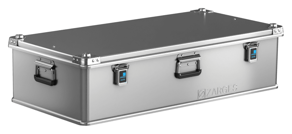 ZARGES K470-31011136 long aluminum case, closed, with center handle and two latches