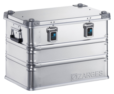 ZARGES K470-40564 aluminum case, closed, front three-quarter view showing latches and side handle