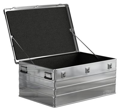 ZARGES K470-40580 case open with foam-lined lid and foam-lined interior walls
