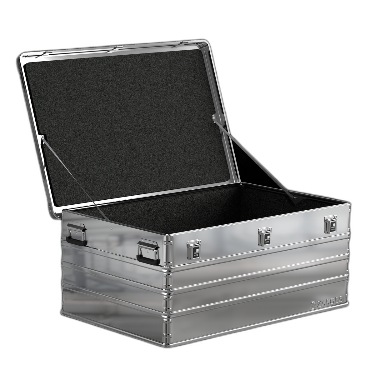 ZARGES K470 Liner - 40580 installed in an open K470 case, black lining on the lid and interior walls