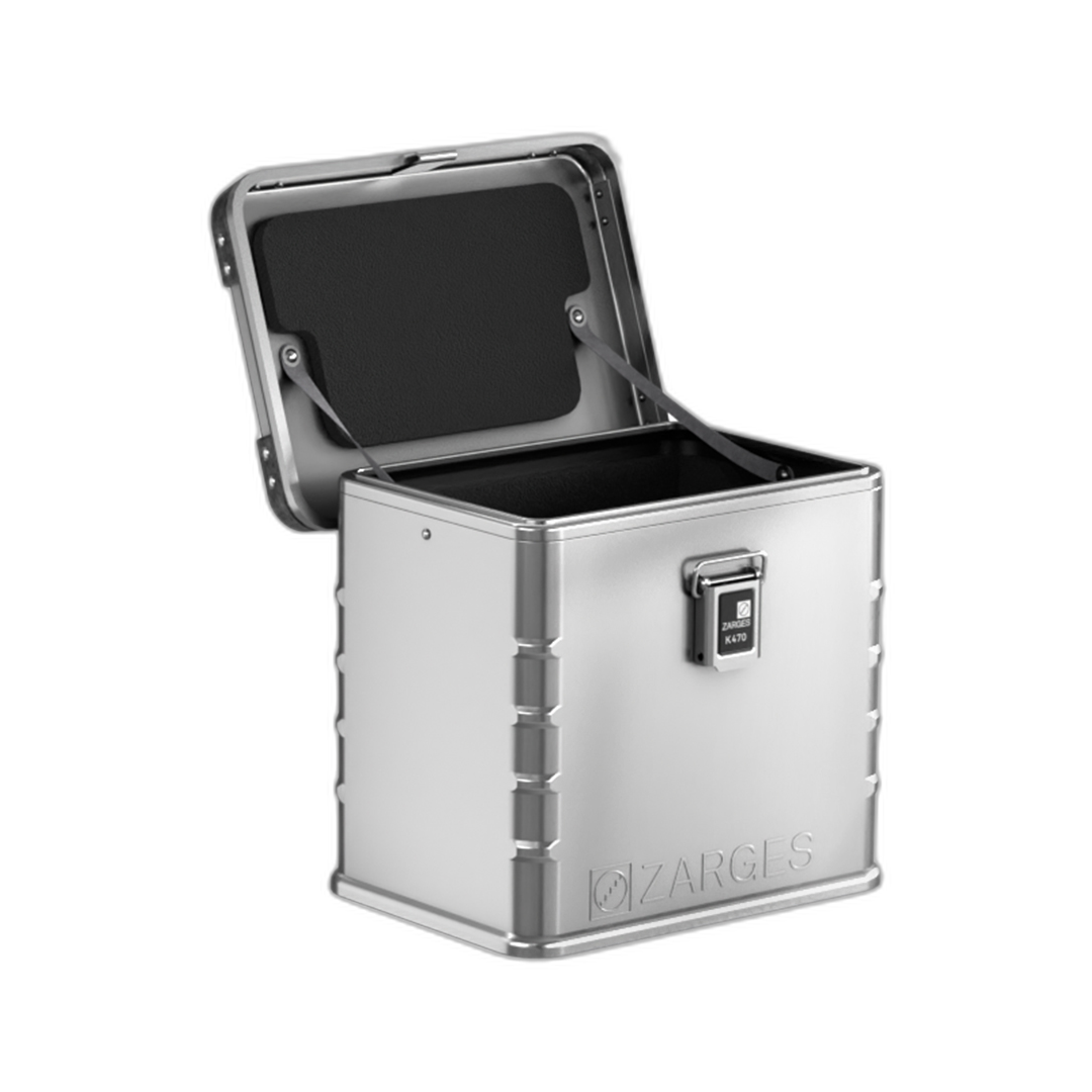 ZARGES K470 Liner - 40677 fitted in a small open single-latch K470 case, black lining in lid and body