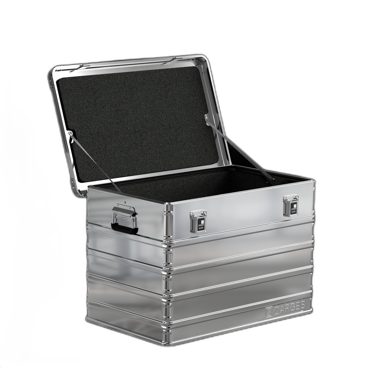 ZARGES K470 Liner - 40843 lining the lid and walls of an open tall aluminum case