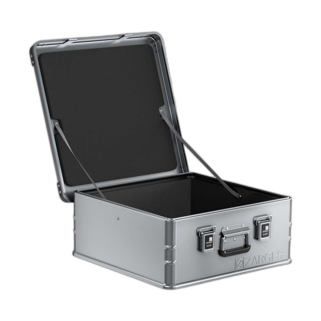 ZARGES K470 Liner - 40849 fitted in an open K470 case, black foam lining base and lid